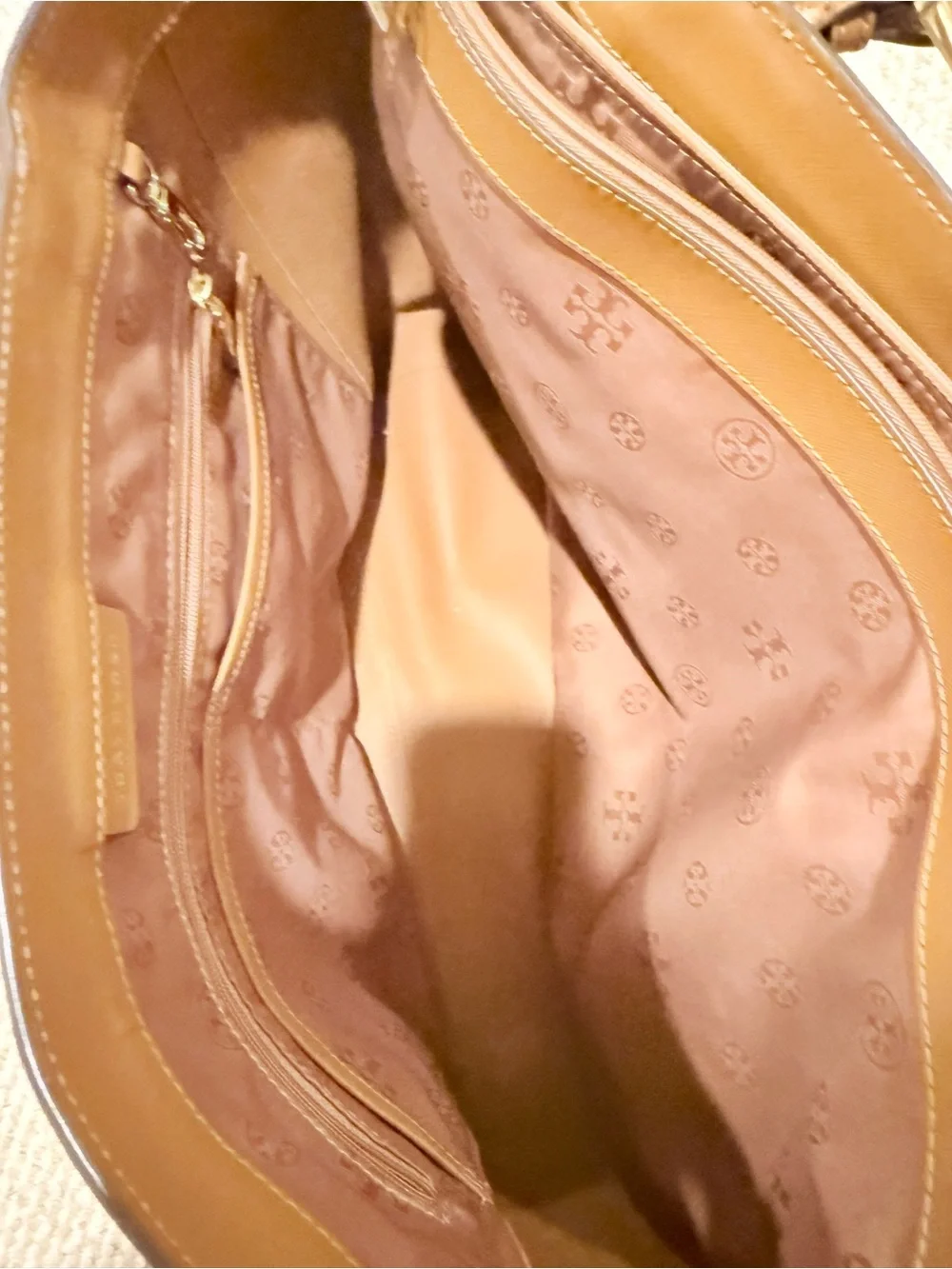 Tory Burch Cognac Leather Tote with Gold Logo